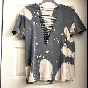 Gray tie die shirt with cut outs